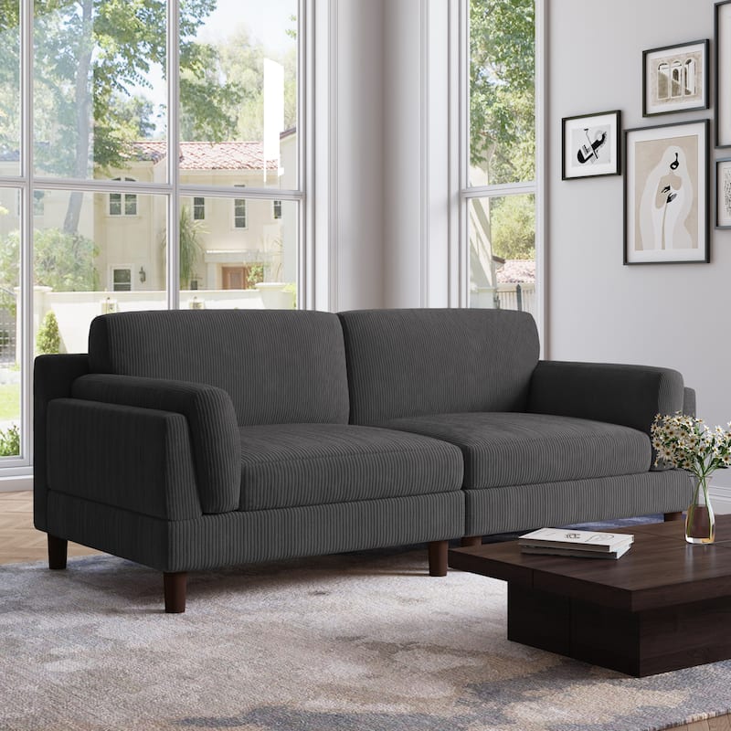 90.2"W Corduroy Upholstered 2 Seater Living Room Sofa - GRAY