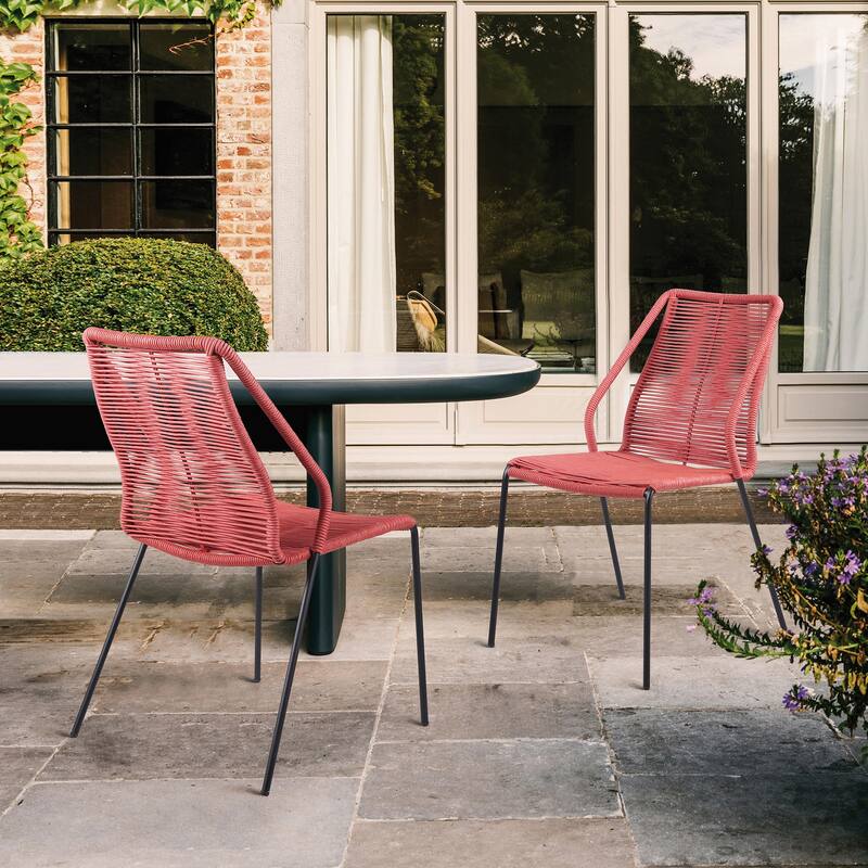 Clip Rope and Steel Indoor Outdoor Stack Dining Chairs - Set of 2