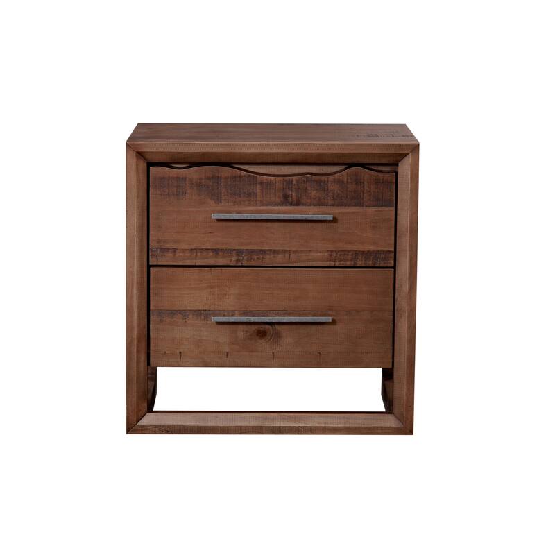 Brown Solid Pine Nightstand with 2 Drawers and Mocha Finish - Brown