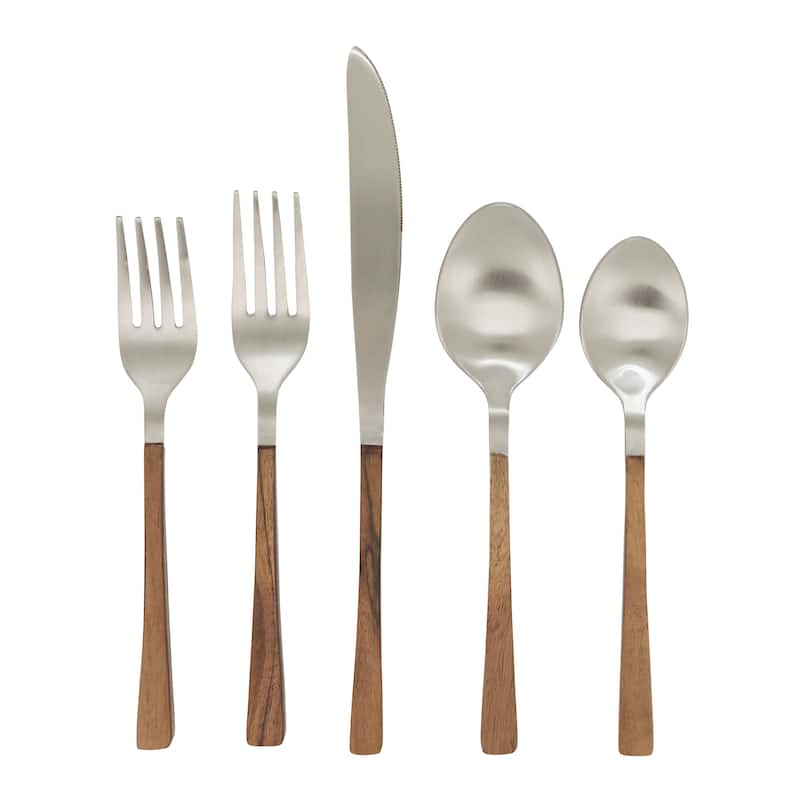 Stainless Steel Flatware With Wood Handle Design (Set of 5)