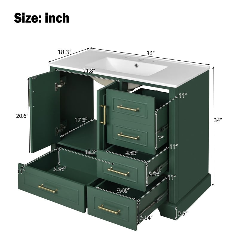 MEDUNJESS 36'' Bathroom Vanity with Ceramic Sink, Bathroom Storage Cabinet