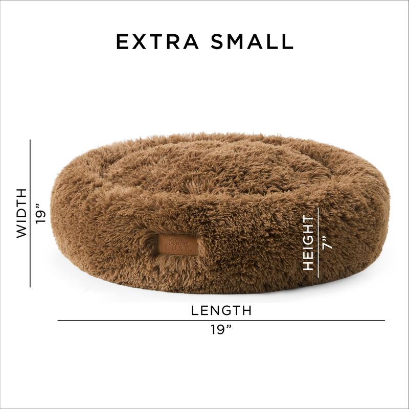 TOWN & COUNTRY LUXE CuddleTown Fuzzy Solid Donut Pet Bed Brown Round Bed