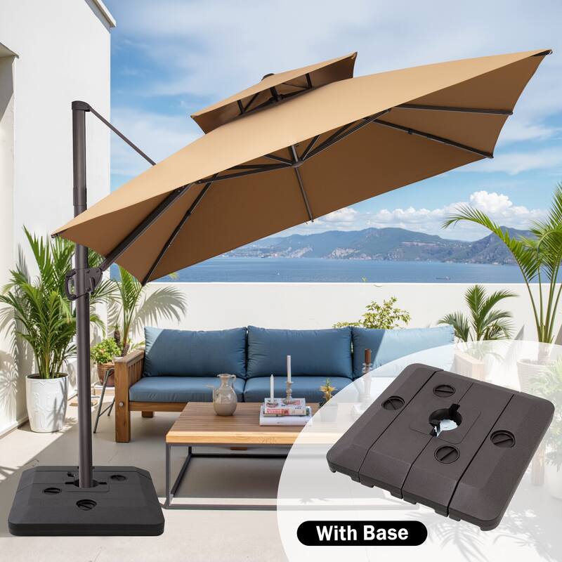 Crestlive Products 11 FT Square Patio Offset Cantilever Umbrella with Base - Tan