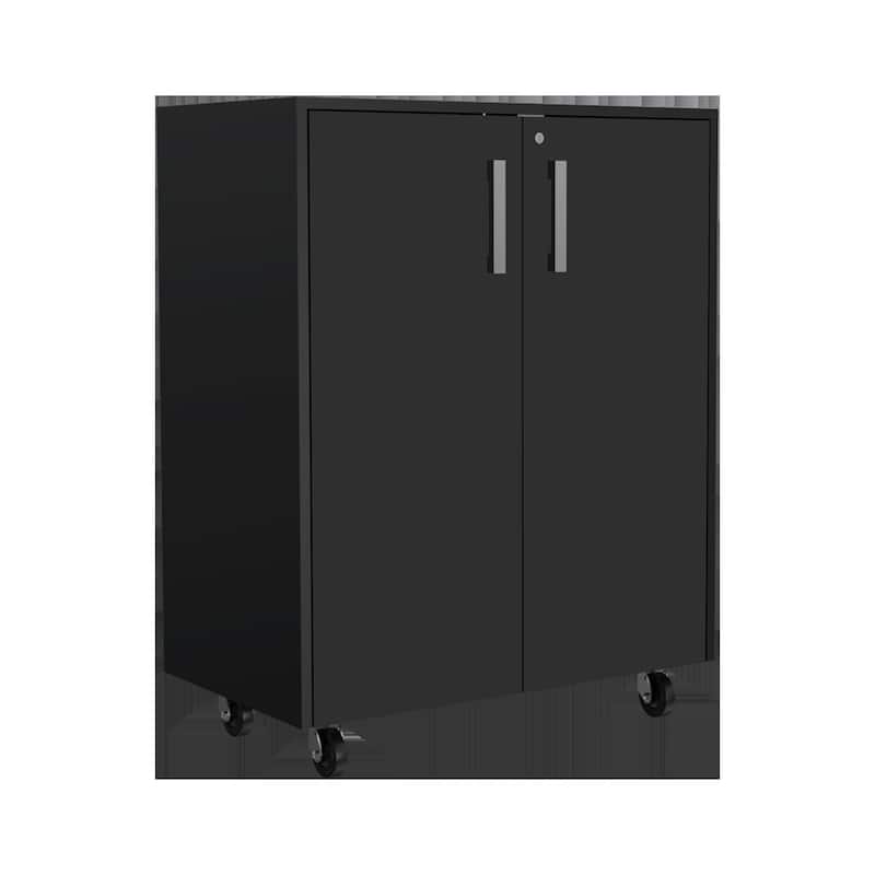 28" Black Wall mounted Accent Cabinet With Eight Shelves And Six Drawers