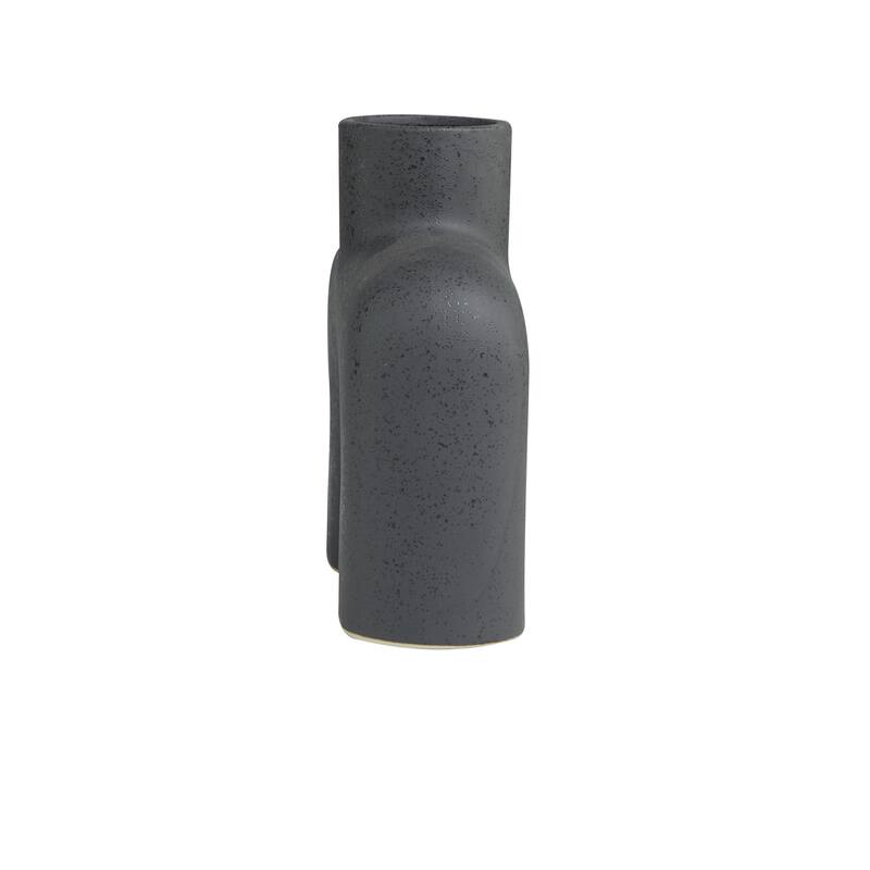 Ceramic Abstract Short Rounded Arched Decorative Vase with Glossy Speckles - Black - Roche River Decor