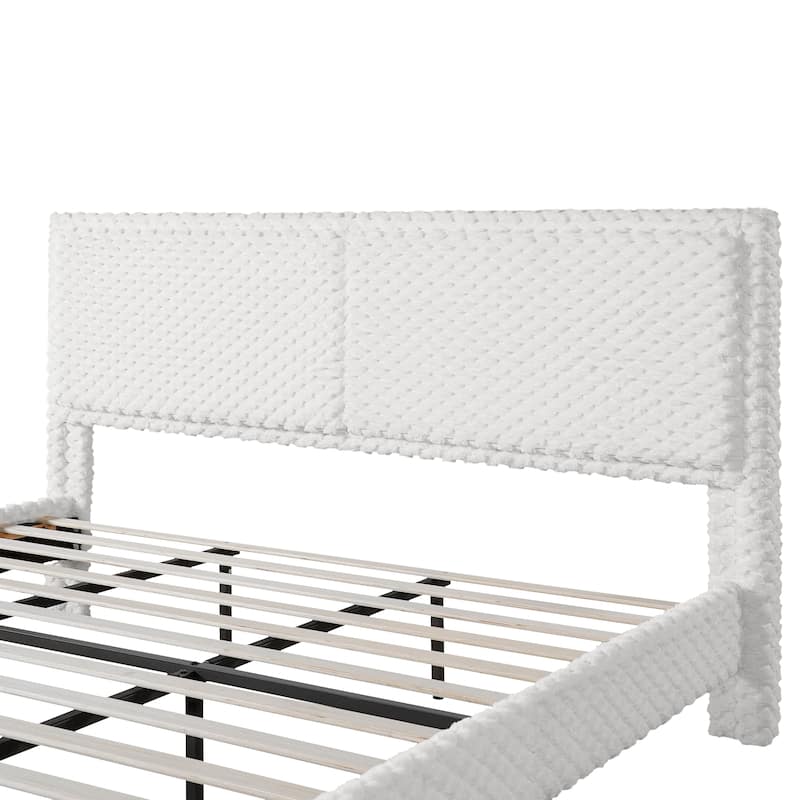 Upholstered King Bed with Plush Fabric and Padded Backrest Solid Wood Frame