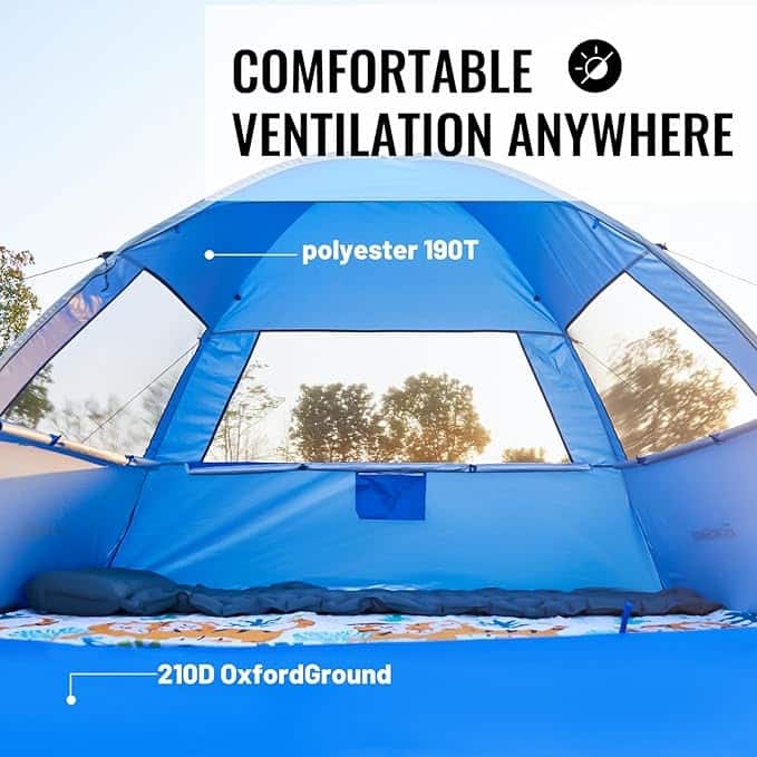 Beach Tent Sun Shelter for 3/4 Person, Portable Beach Umbrella Cabana