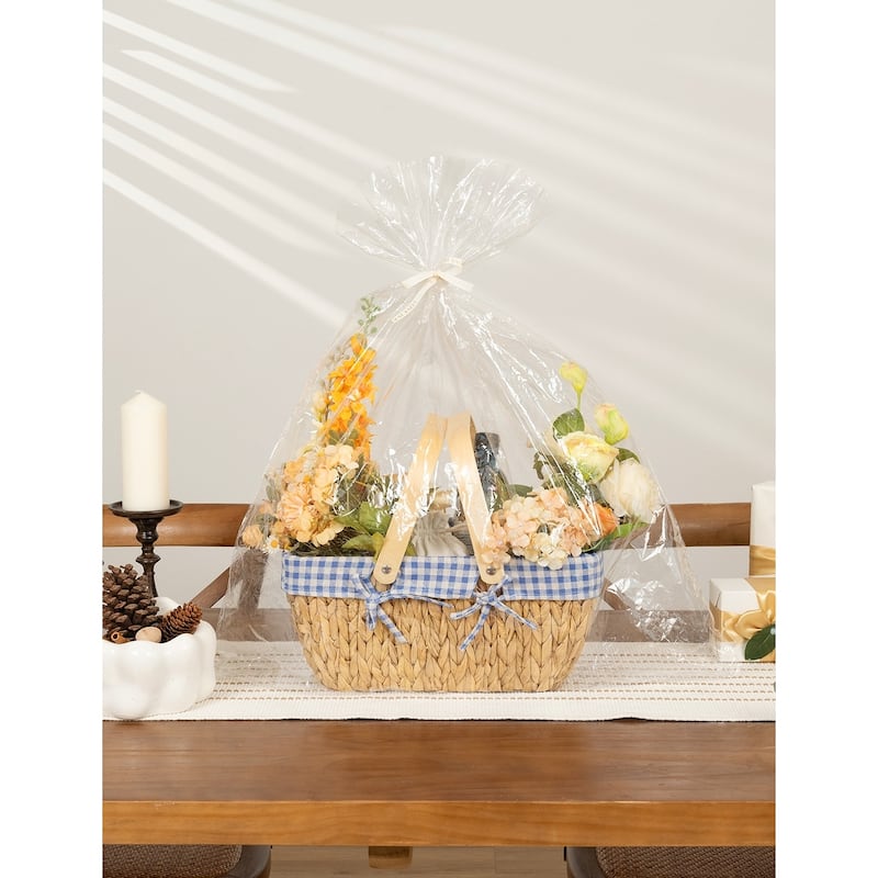Wicker Basket with Wood Handle, Water Hyacinth Basket for Easter, Gift, Picnic - 15"D x 9.75"W x 7"H