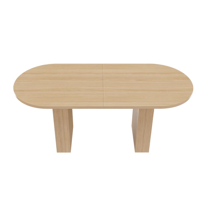 Oval Dining Table for 6 People, 62.9 Inch Farmhouse Kitchen Table with Wood Strip Base, Large Round Pedestal Dining Room Table