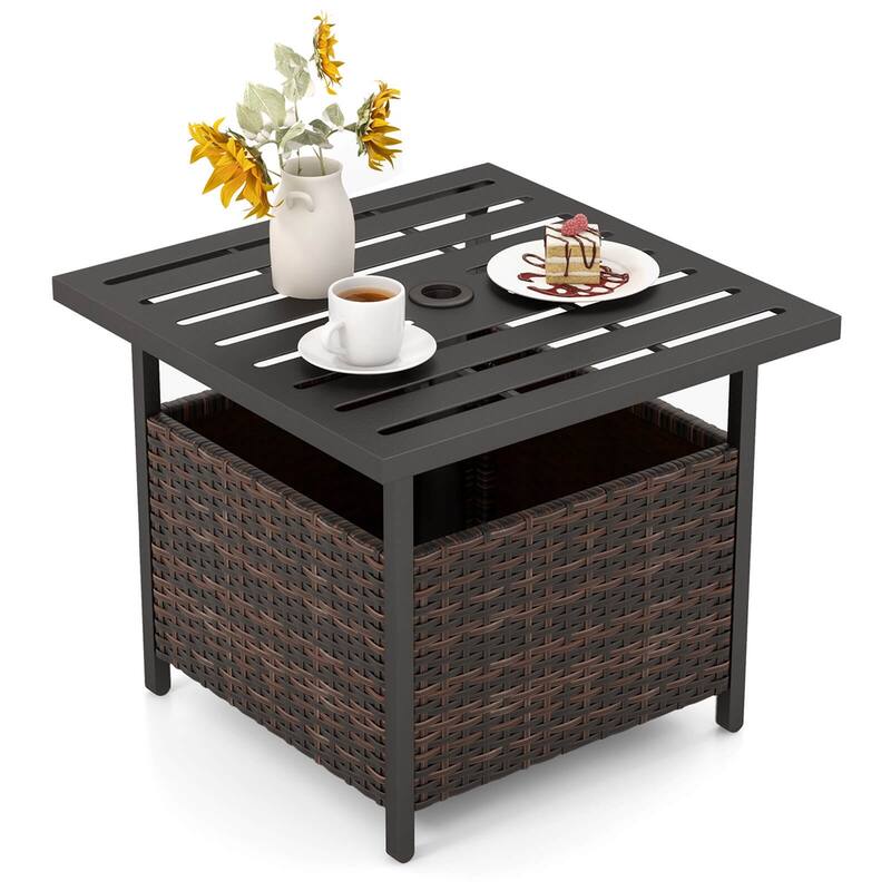 Costway Rattan Wicker Steel Side Table Outdoor Furniture Deck Garden - See Details