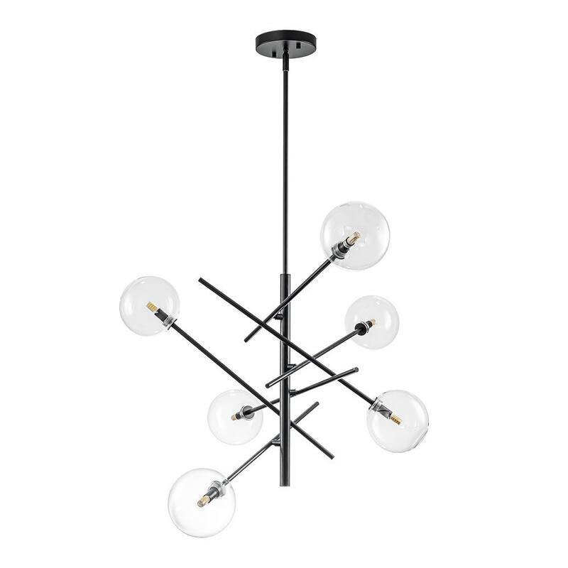 6-Light Dimmable Glass Globe Sputnik Staggered Linear Chandelier