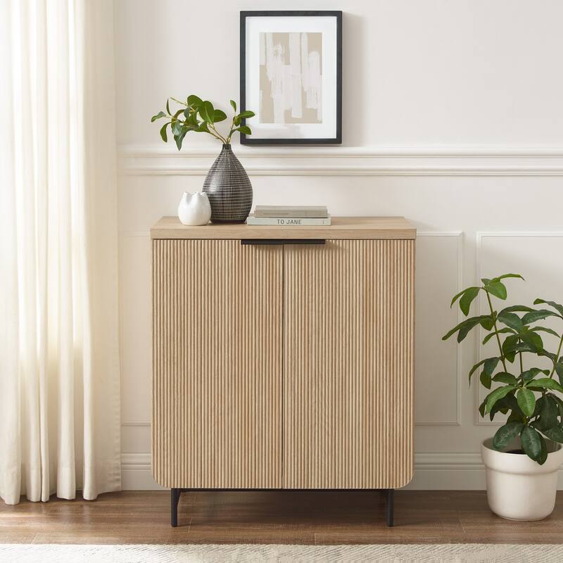 Modern Scandi Fluted-Door Storage Console - Coastal Oak