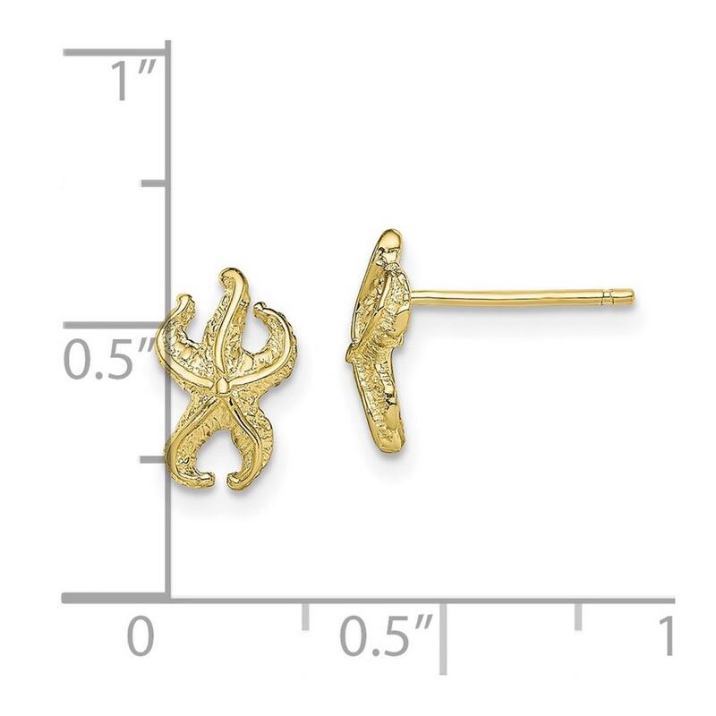 Curata 10k Yellow Gold Nautical Starfish Post Earrings - 10.63x6.5mm