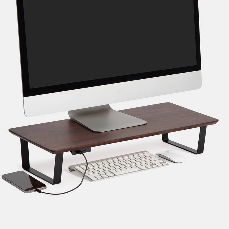 Jani Wood Monitor Stand Riser Desk - Ergonomic Design Stand, Desktop Organizer Table for Home, Office Workspace, Gaming Desk - Tan