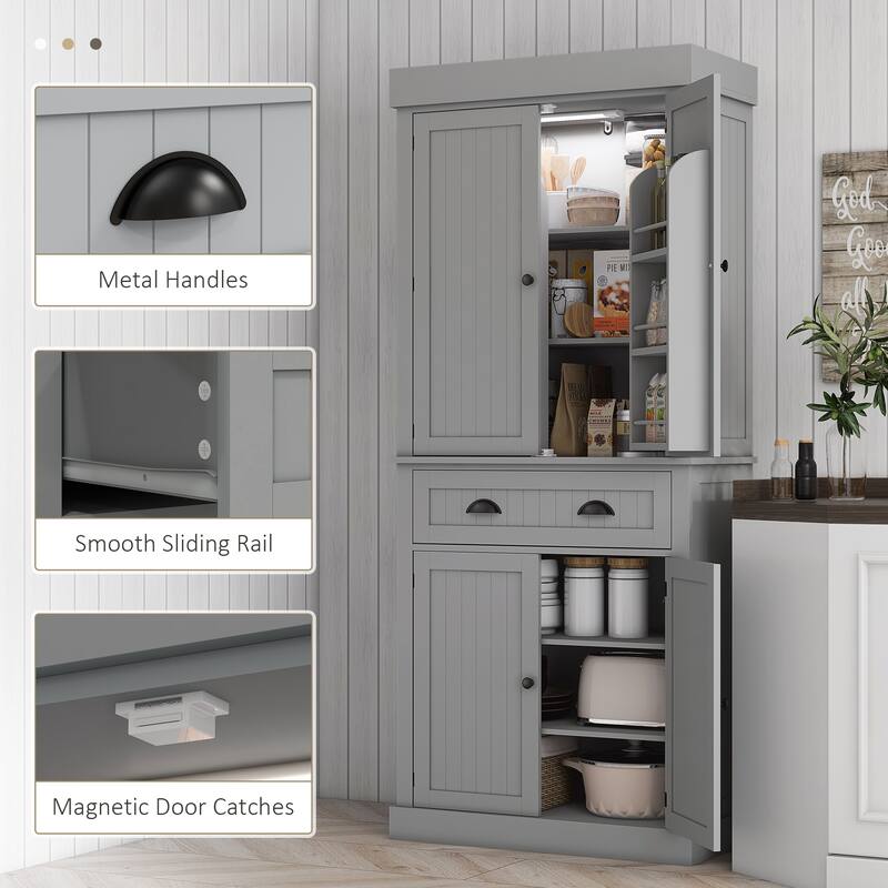 HOMCOM 71" Kitchen Pantry Cabinet with Motion Sensor Light, Tall Storage Cabinet with 6 Door Shelves