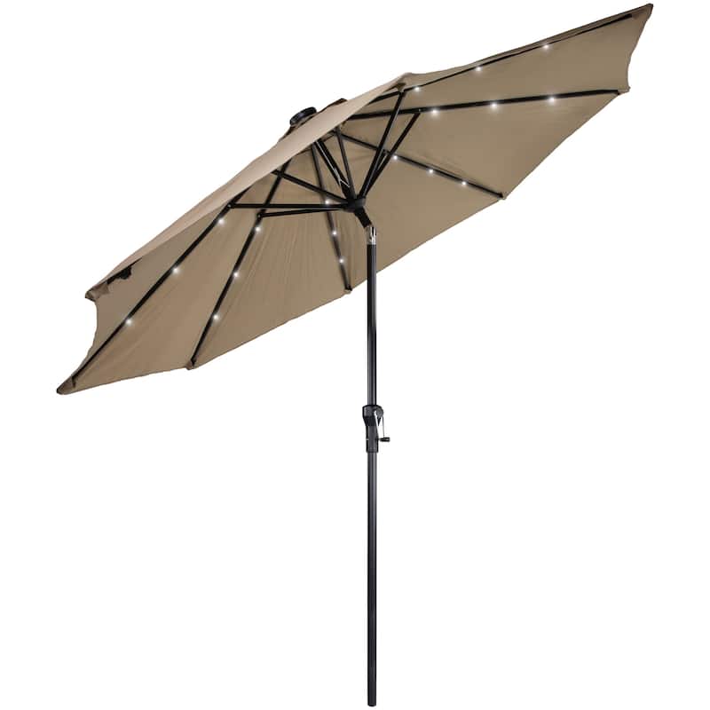 9ft Solar Lighted Outdoor Patio Market Umbrella with Hand Crank and Tilt