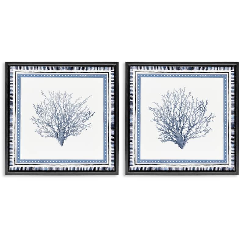 Stupell Maritime Coral Tendrils Framed Floater Canvas Wall Art Design By Lanie Loreth (Set of 2) - 18 x 18 - Black