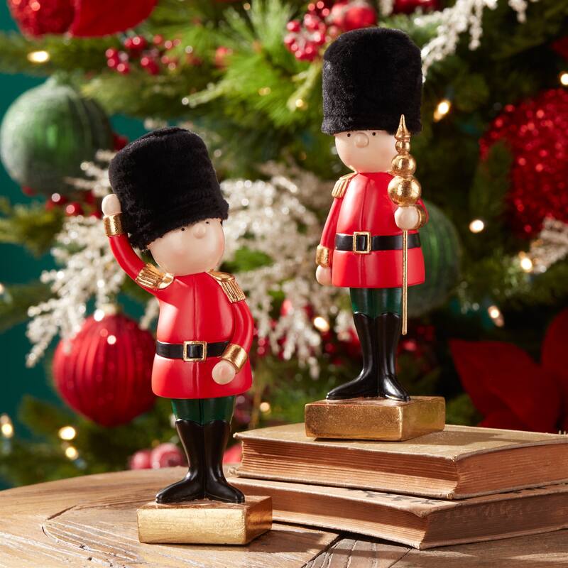 Set of 2 Black and Gold Nutcracker Figurines Holiday Christmas Tabletop Decoration for Mantel - 3”L x 2.5”W x 9.25”H
