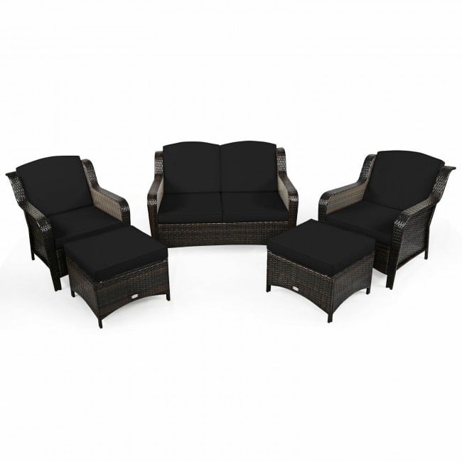 5 Pieces Patio Rattan Sofa Set with Cushion and Ottoman - 51" x 33.5" x 33" (L x W x H)