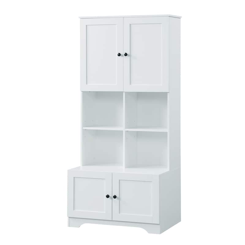GDFStudio - Carter Tall and Wide Freestanding Storage Cabinet with 4 Doors and Adjustable Shelves, MDF