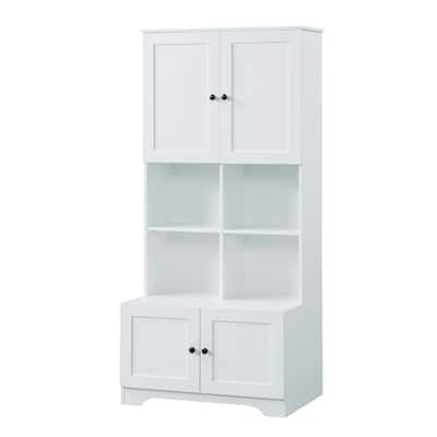Tall and Wide Bathroom Floor Storage Cabinet with 4 Doors Adjustable Shelves Open Compartments