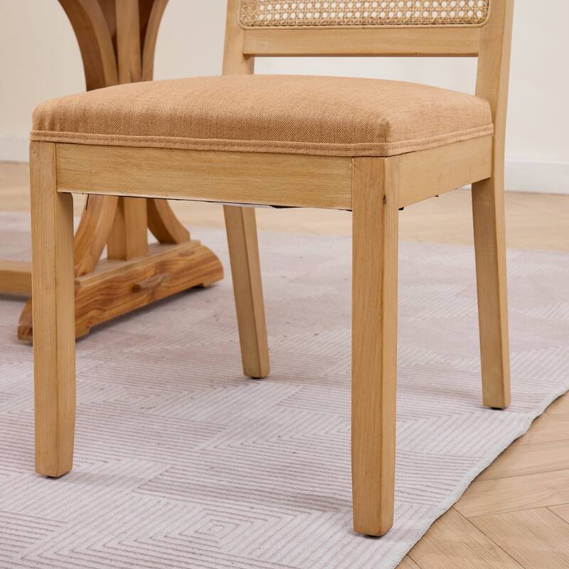 Farmhouse Rattan Dining Chairs Set of 2, Cane Upholstered Kitchen Side Chair with Natural Hardwood Frame