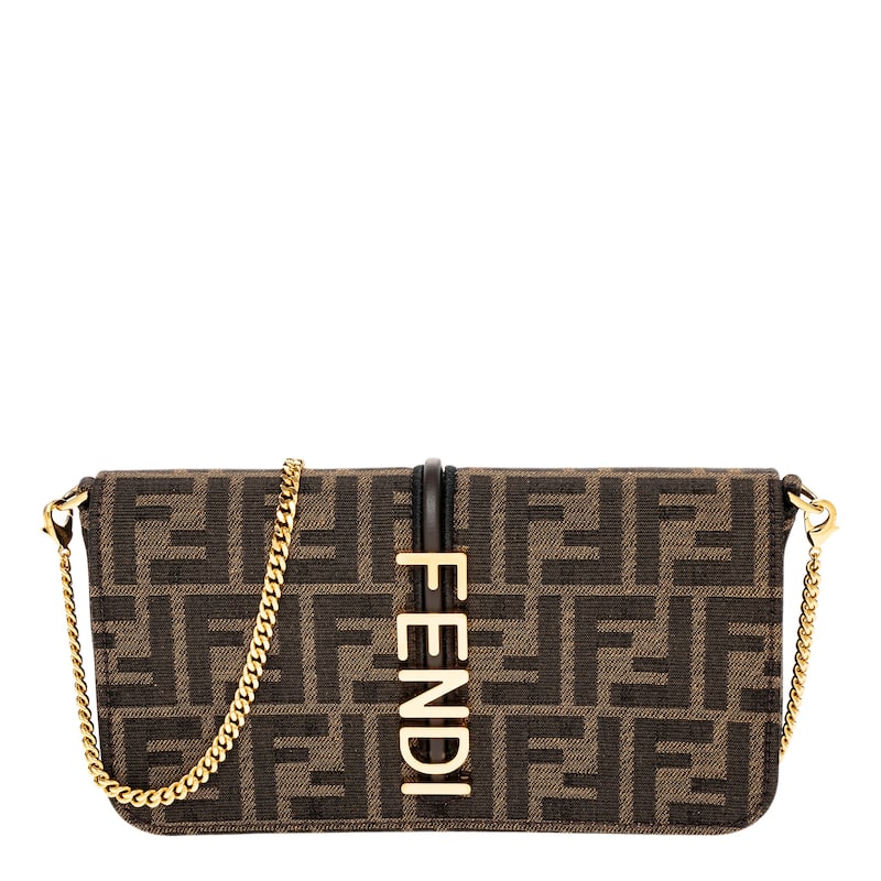 Fendigraphy Wallet on Chain - Brown and Beige