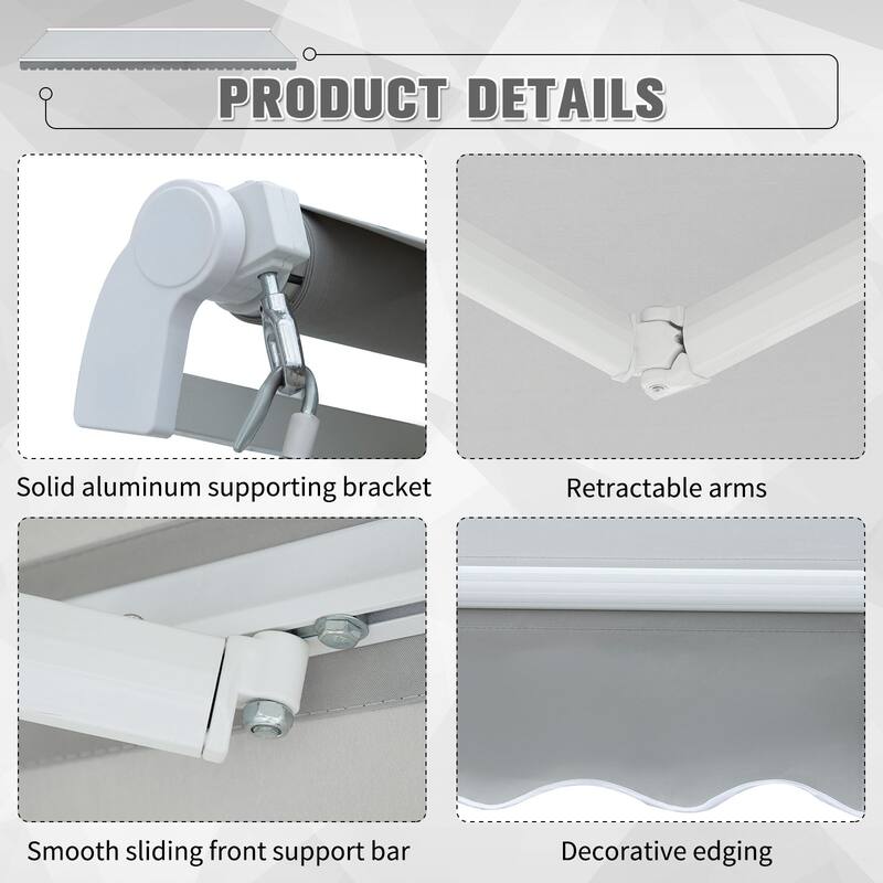 Outsunny 12' x 8' Retractable Awning Patio Awnings Sun Shade Shelter with Manual Crank Handle, 280g/m² UV