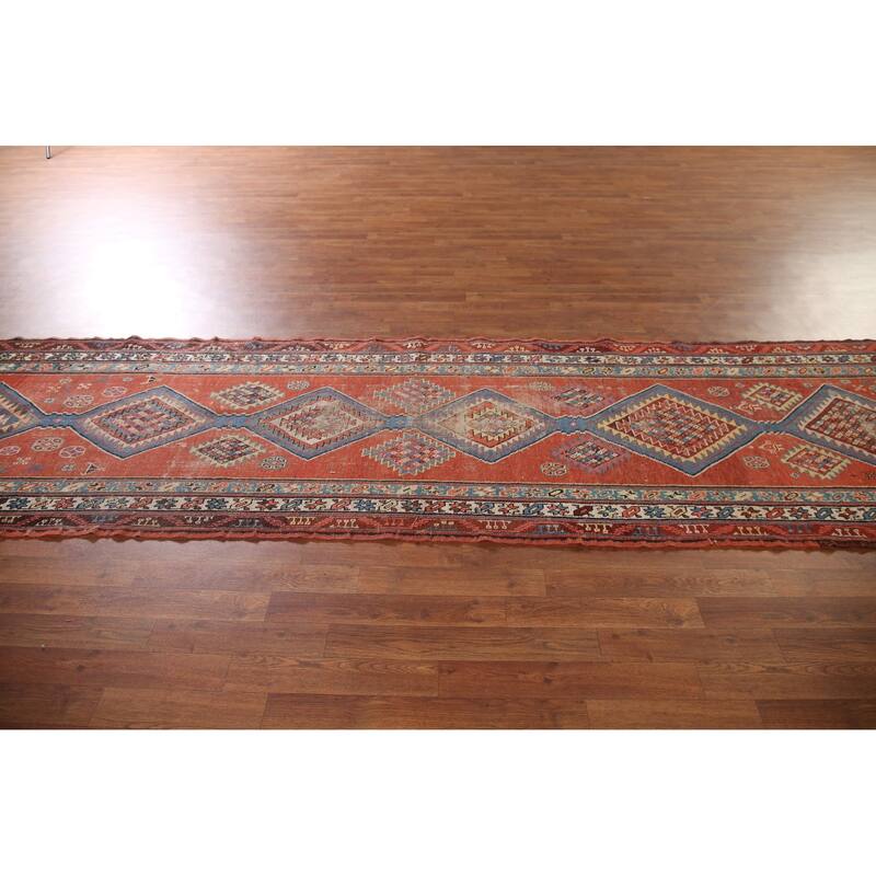 Red Antique Heriz Bakhshayesh Persian Runner Rug Handmade Wool Carpet - 3'3"x 15'8"