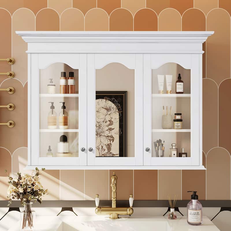40-Inch Bathroom Storage Cabinet With Mirror Door, Glass Panels, And Shelves, Designed For Wall Mounting - 40"