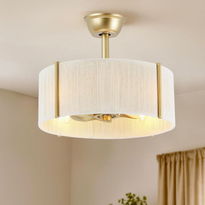 18" 7-Blade Rope Caged Ceiling Fan with Light Kit and Remote Control