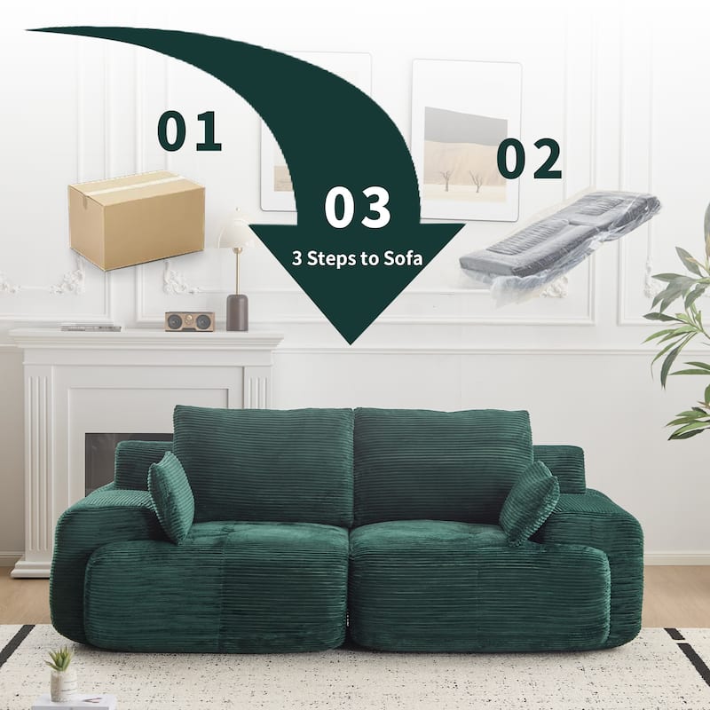 Oversize Memory Foam Compressed Deep Seat Couch Loveseat Sofa Pet-Friendly Corduroy 2 Seater Modular Sectional Sofa, No Assembly