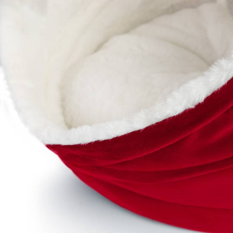 Cozy Cat House Velvet With Sherpa + Dangling Ball - 16"16"