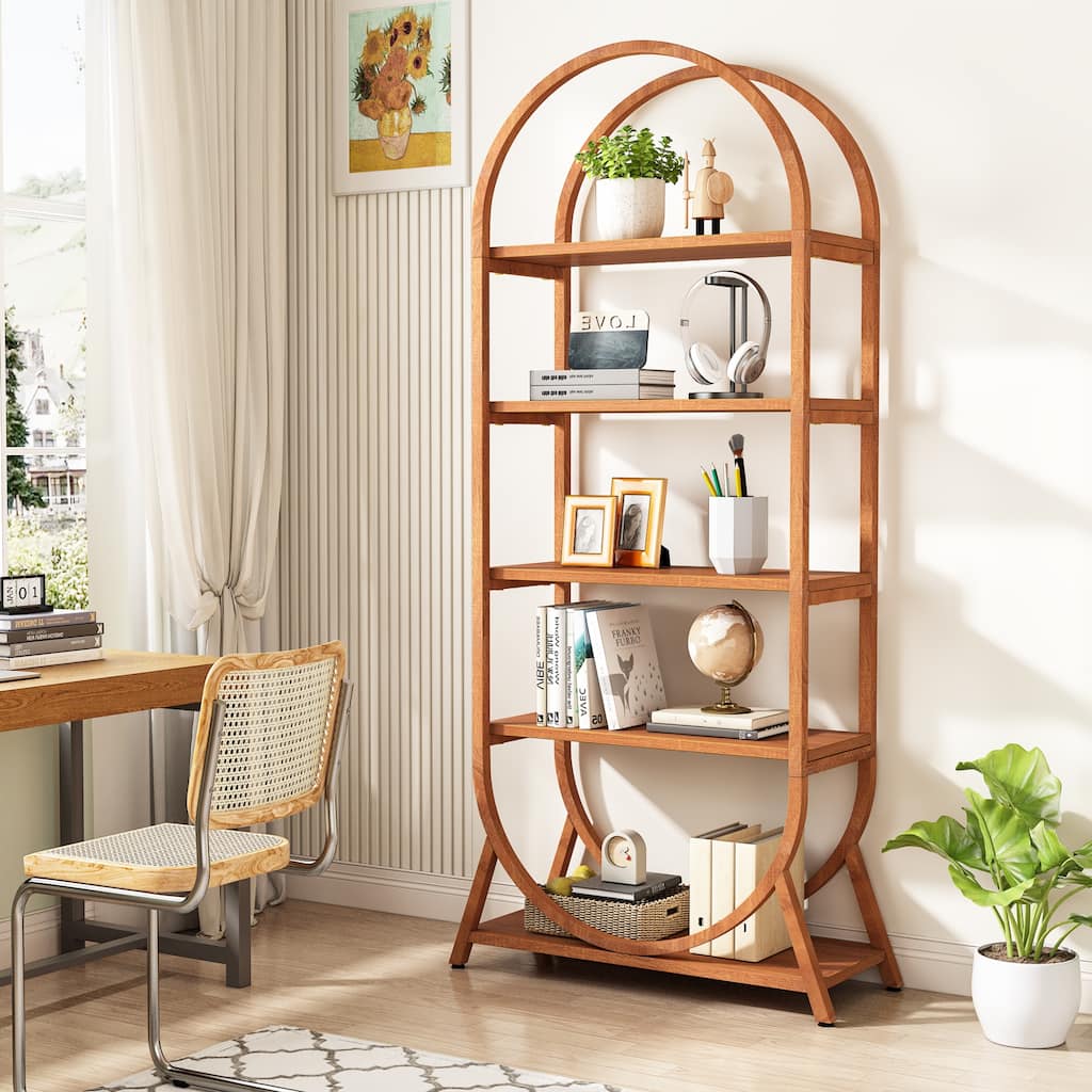 5-Tier Open Bookshelf, 70.8" Tall Bookcase, Modern Brown Freestanding Display Rack