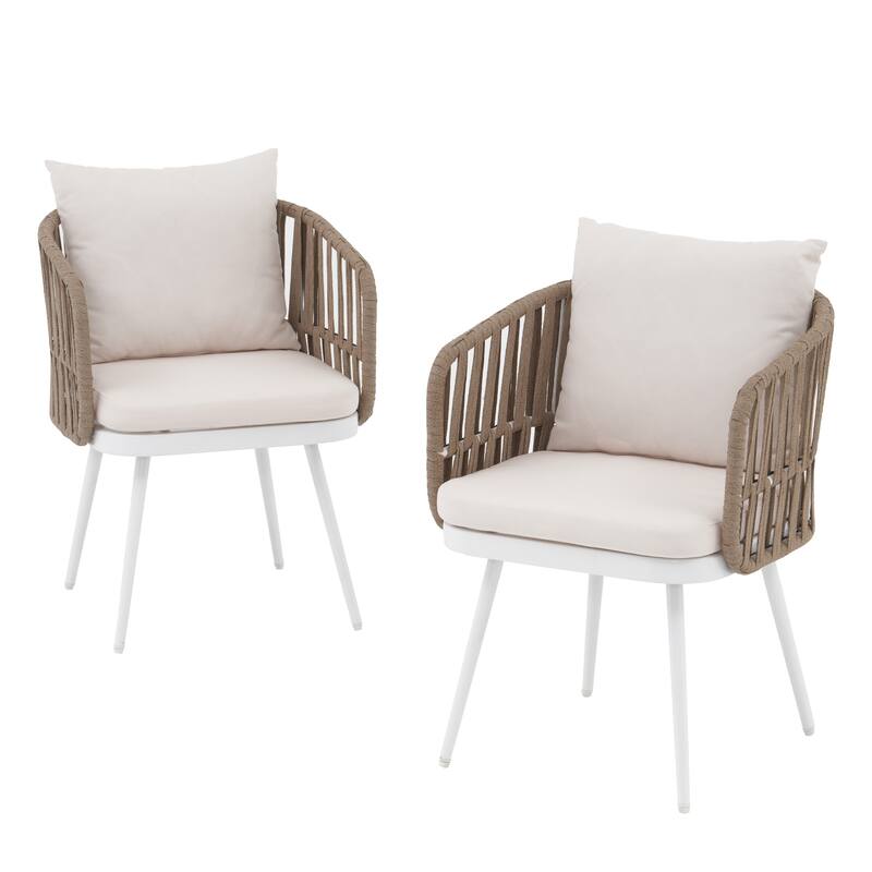 Patio Dining Chair Set - Metal Frame with Woven Rope Seat