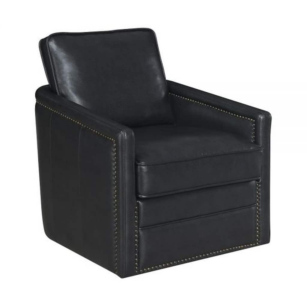 Roco 34 Inch Accent Chair with Swivel, Faux Leather Upholstery, Black