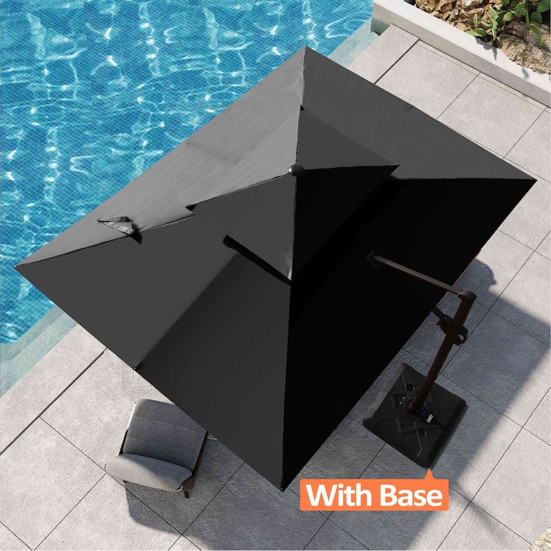 Pellebant 9 FT x 11.5 FT Outdoor Patio Dual Top Cantilever Offset Umbrella with Wheel Base - Black