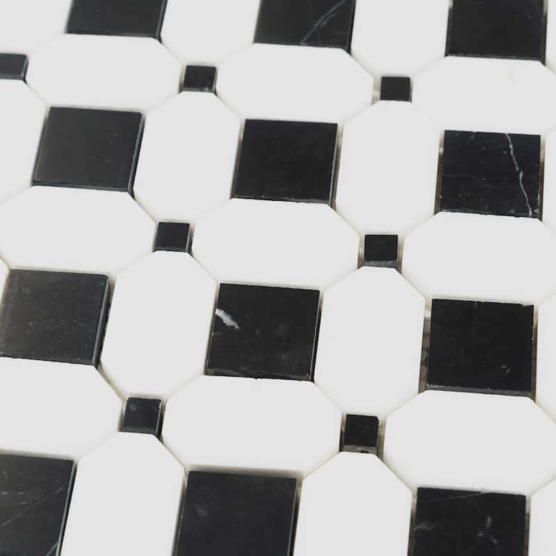 Apollo tile 12 x 12 Noir Luxe Polished Eastern Black Thassos White Marble Tile (5.08 sq ft/case) - 5 Pack