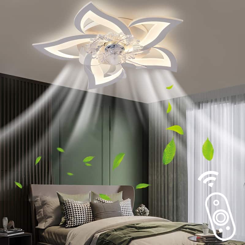 27In Ceiling Fan with Lights Remote Contro Dimmable LED,6 Gear Wind Speed Fan Light - White - White