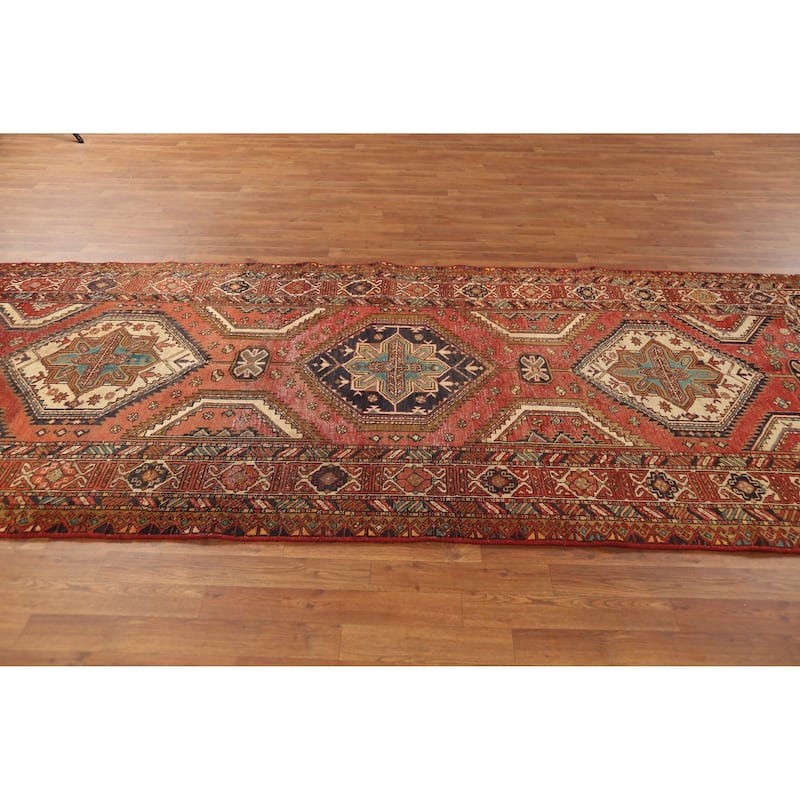 Hand Knotted Oriental 100% Wool Carpet Traditional Geometric Oranges & Rust Bakhtiari Area Rug - 10' 7'' X 4' 6''