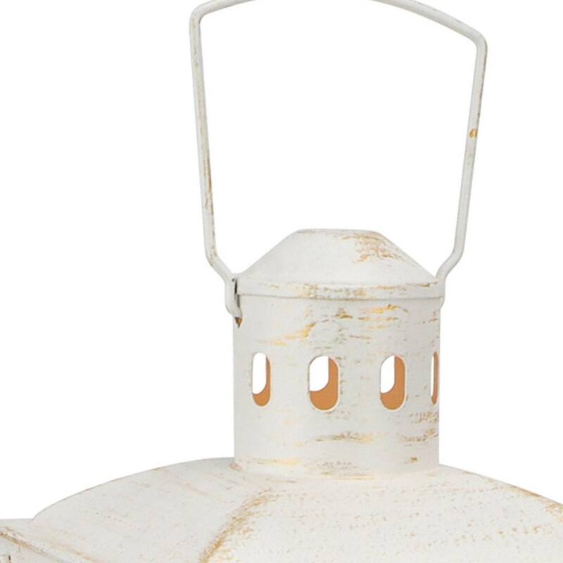 Set of Two Clear And White Glass And Metal Tabletop Lantern Candle Holders