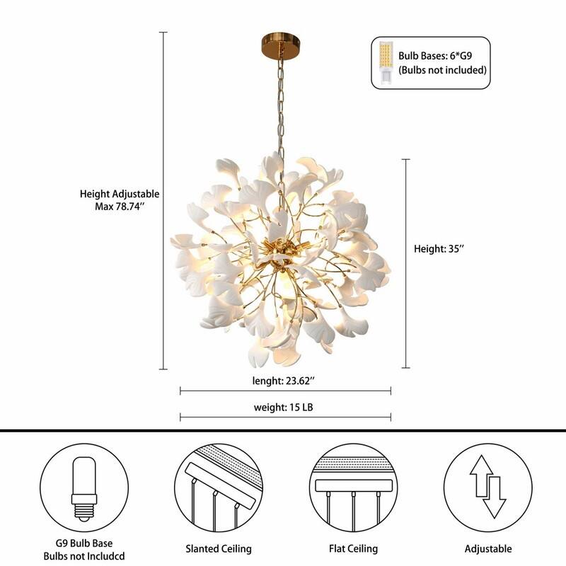 KAYLA Modern Gold Tree Branch Ginkgo Leaf Chandelier - 55" Rectangle Ceramic & Aluminum Design