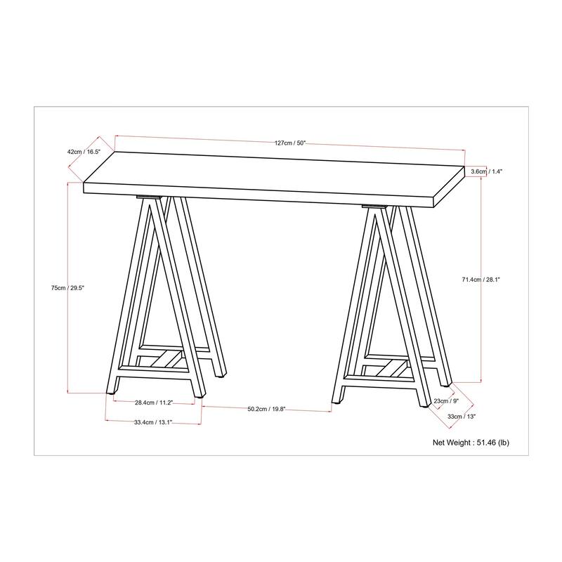 Hawkins SOLID WOOD and Metal 50 inch Wide Modern Industrial SOLID WALNUT WOOD and Metal Console Sofa Table in Walnut