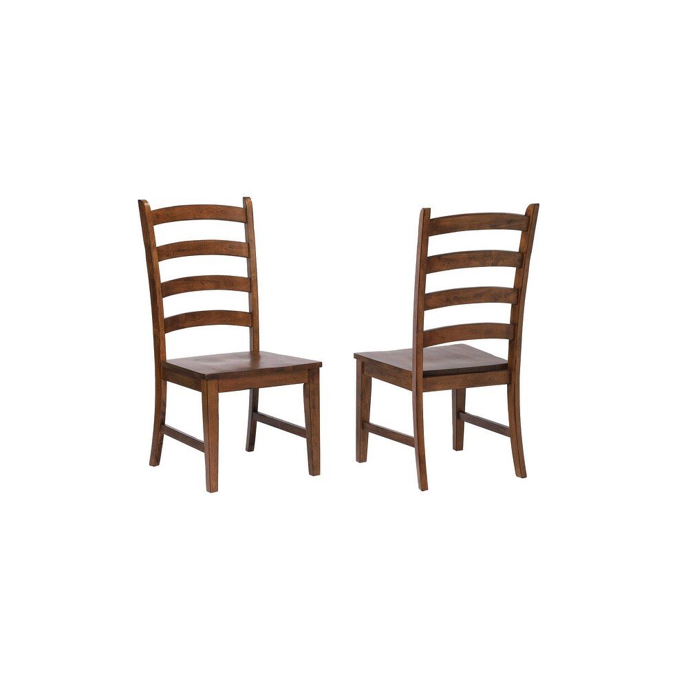 Overstock Set of 2 Amish Brown Handcrafted Wooden Ladder Back Dining Side Chairs 42 inch (Brown)