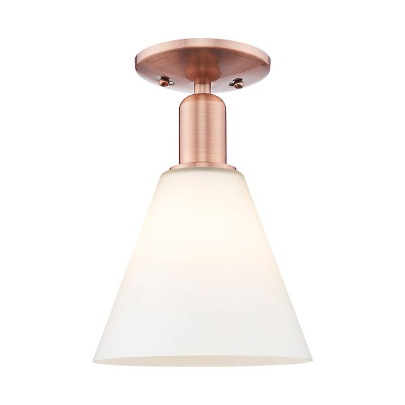 Innovations Lighting Endless Possibilities Arcadia - Berkshire Glass - 1 Light 8" Semi-Flush Mount - Antique Copper/Matte White