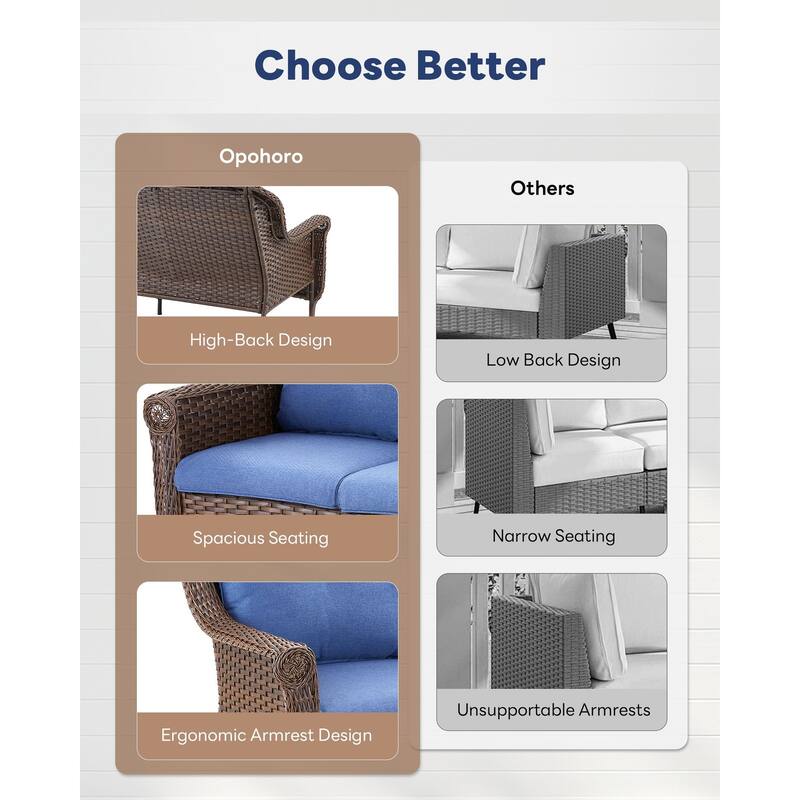 Outdoor Sofa 2 Swivel Chair Table,2 Ottomans Brown - Blue