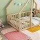 preview thumbnail 6 of 52, Wood House-Shaped Twin Floor House Bed with Fence,Guardrails,Kids and Baby