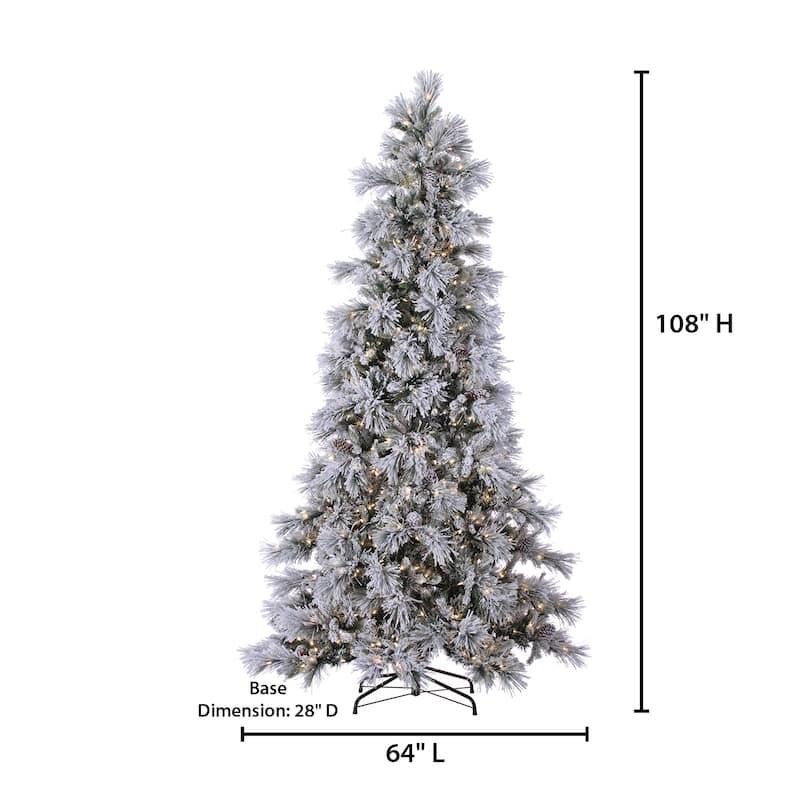 9 Foot Pre Lit Lightly Flocked Snowbell Pine with 900 Twinkling Lights - N/A