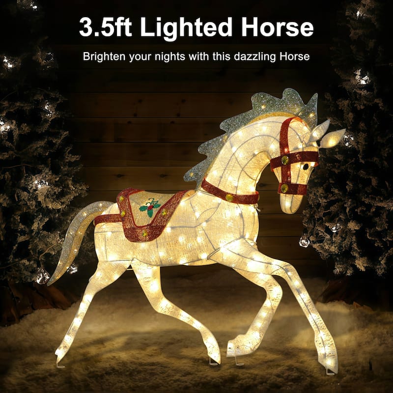 Puleo International 42" Pre-Lit Outdoor Horse Christmas Decor with 160 Warm White Twinkling LED Lights