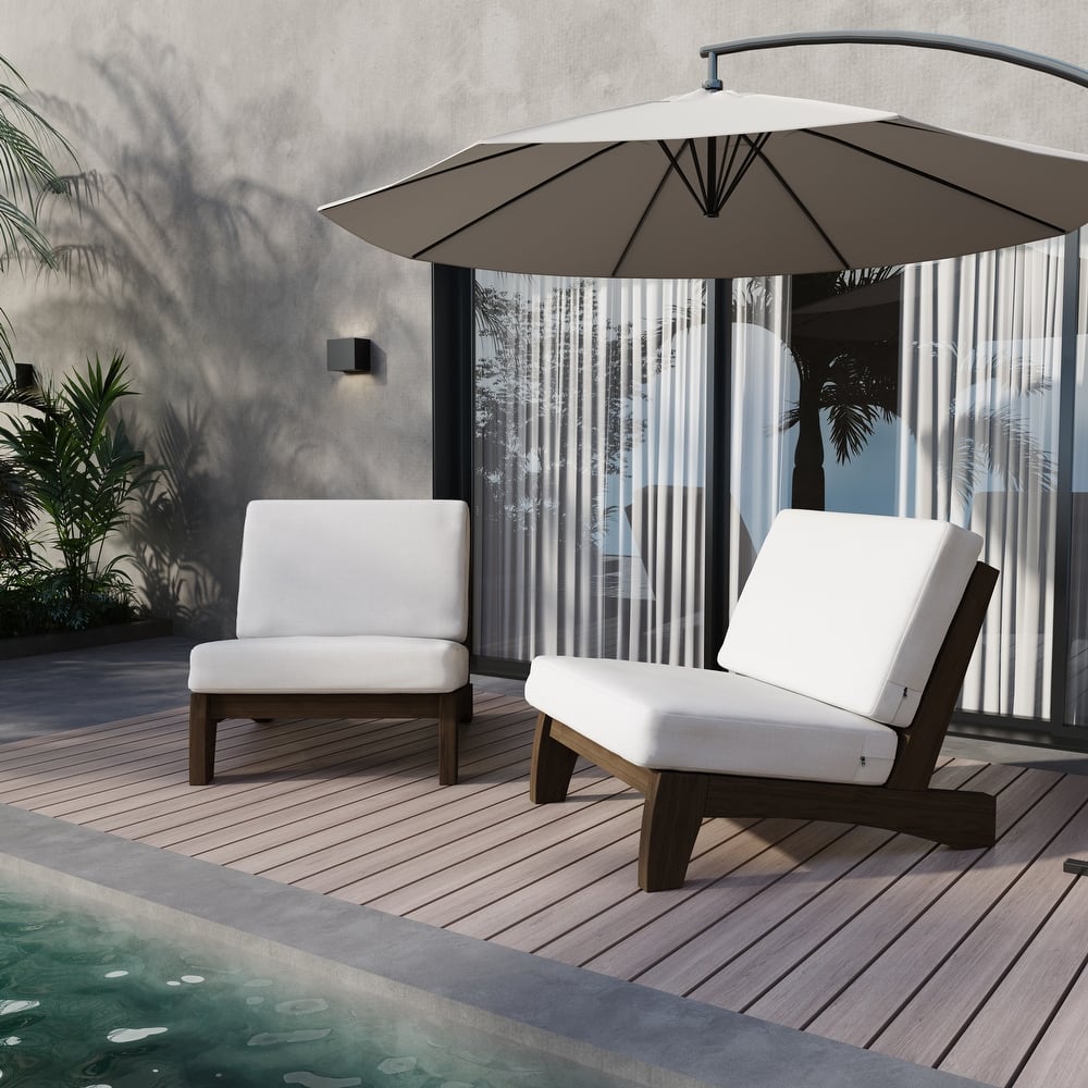 Acacia Wood Outdoor Armless Club Chair With Waterproof Cushion